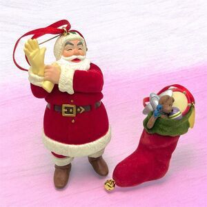 Hallmark 2001 Twas the Night Before Christmas Ornaments Flocked Santa Claus VTG